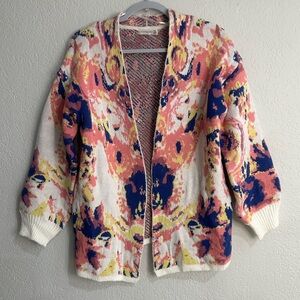 Retrology Women’s Sweater Colorful Abstract Open Knit Cardigan Size M